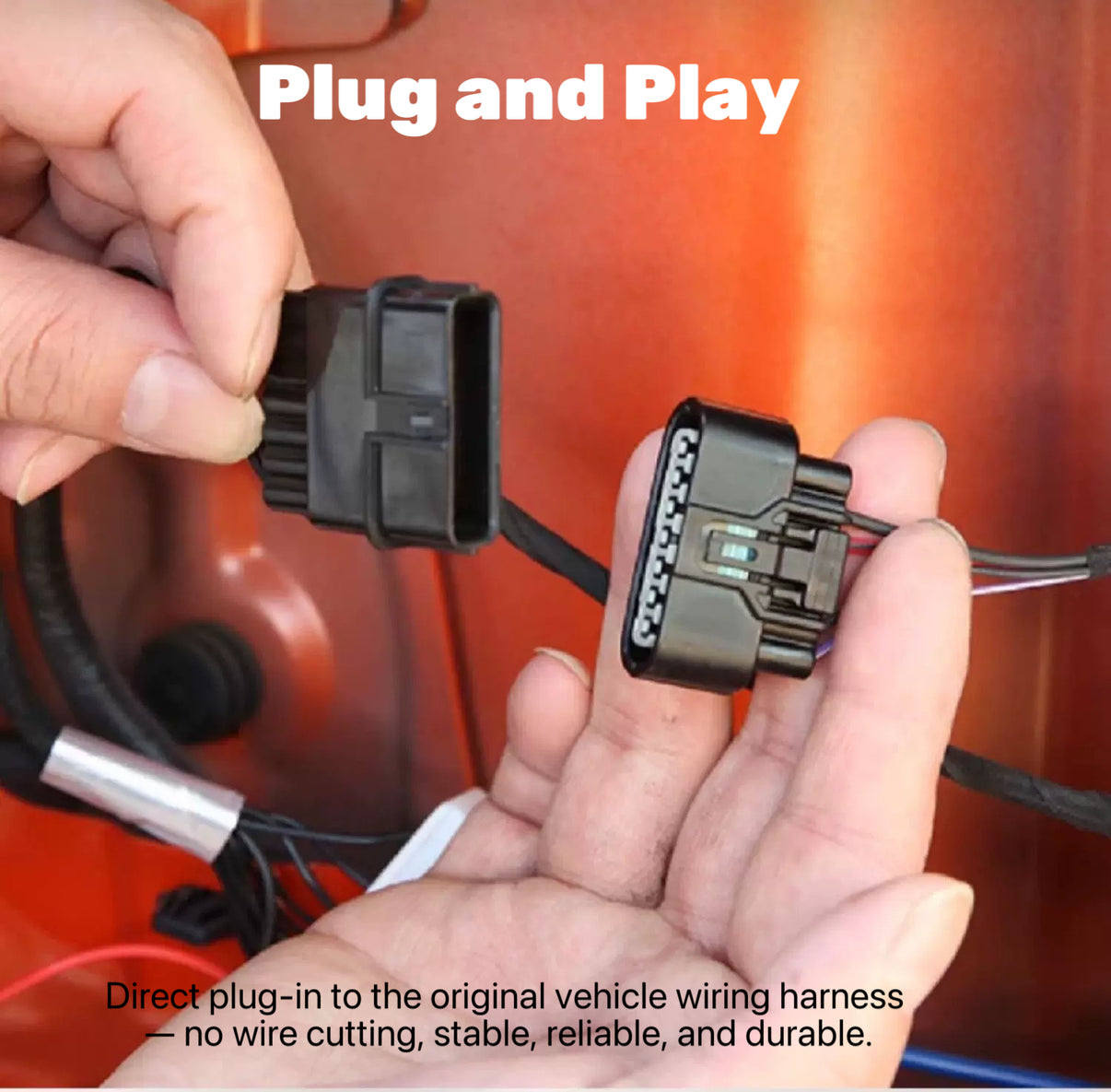 Close up of the Tank 300 soft-close latch showing the plug and play wiring connector
