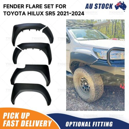 Smooth Matte Black Wheel Arch Fender Flare Set For Toyota HiLux SR5 Facelift 2021-2024