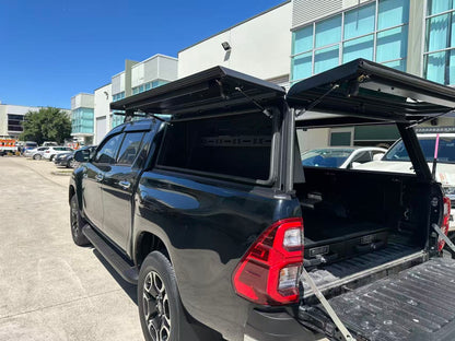 Weatherproof aluminium canopy on Toyota Hilux - rear angle