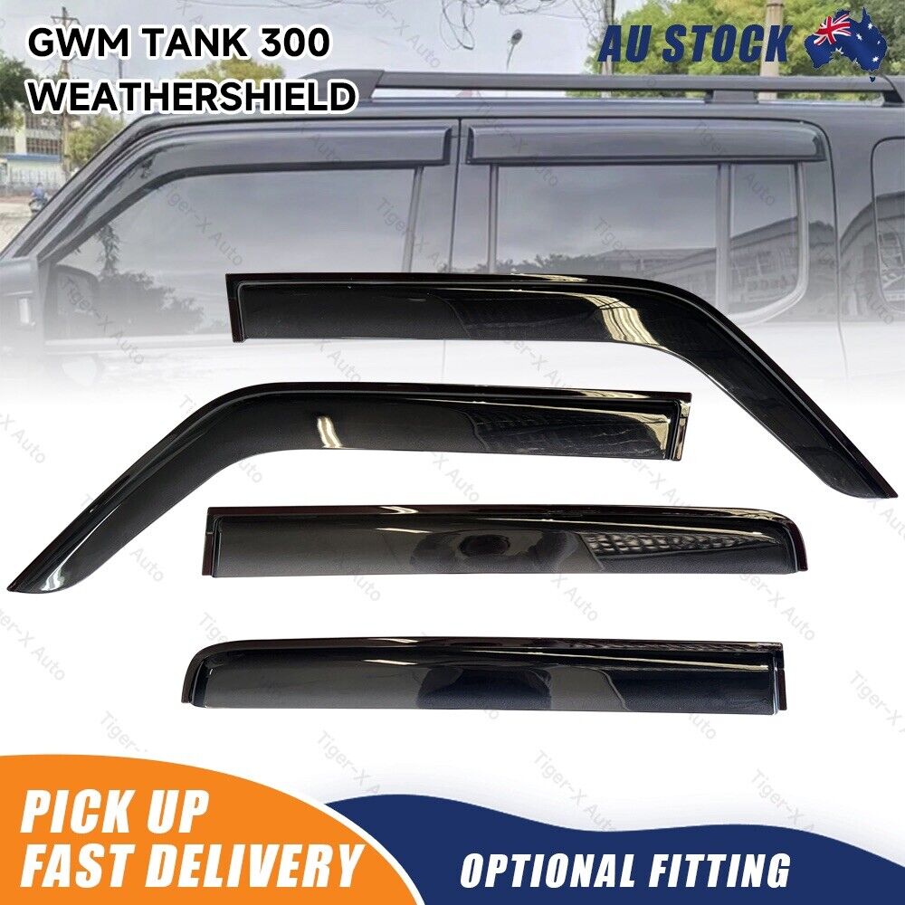 Black PMMA weathershield window visors set of 4 fitted to a GWM Tank 300 2023-2026