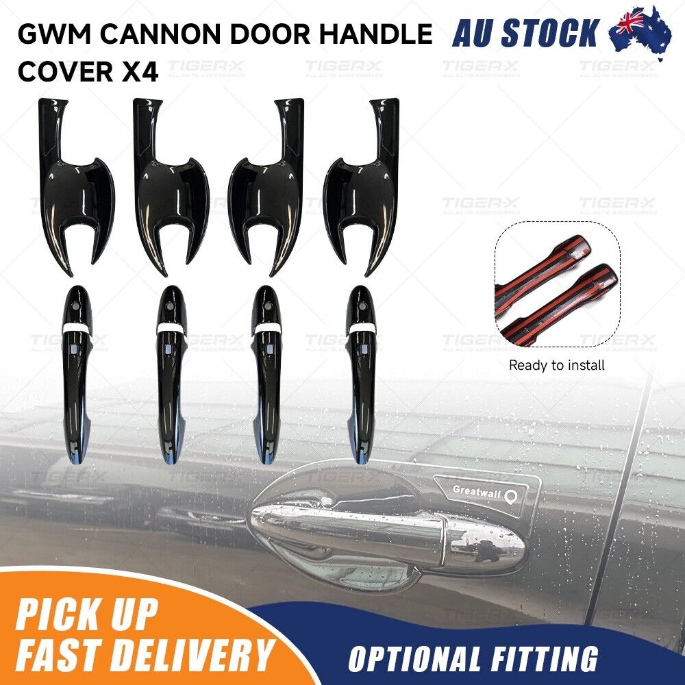 4x Gloss Black Door Handle Cover Trim For GWM Cannon 2019-2024