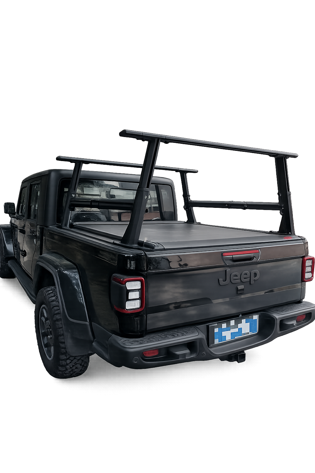 Adjustable aluminum ladder rack on Jeep Gladiator ute tub with roller shutter