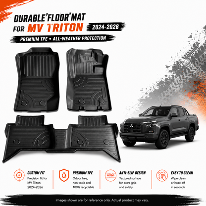 Anti-Slip TPE Rubber Floor Mats Full Set For Mitsubishi Triton MV 2024-2026