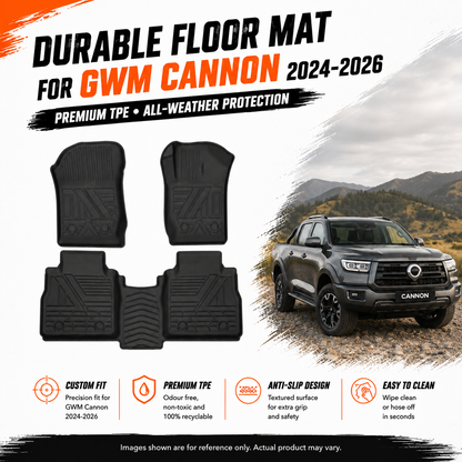 Anti-Slip Waterproof TPE Rubber Floor Mats Full Set for GWM Cannon 2024-2026
