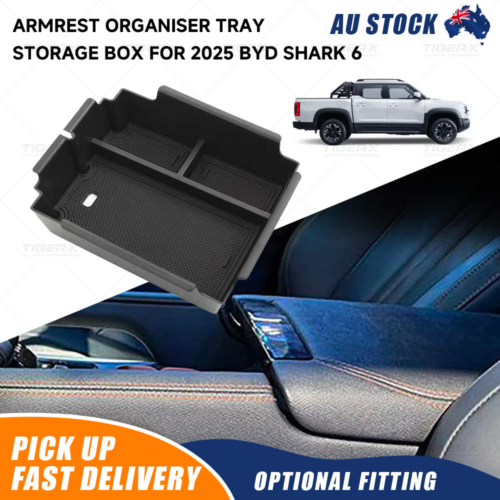 Armrest Storage Box Organiser Tray Rubber Or Flocked Liner For BYD Shark 6 2025-2026