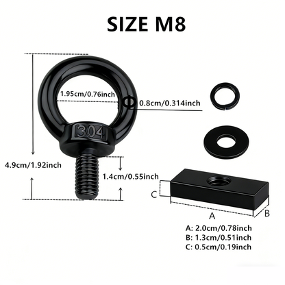 Stainless Steel Tie-Down Eye Bolt Kit for Roof Racks & Platforms — 304, Black, No-Drill