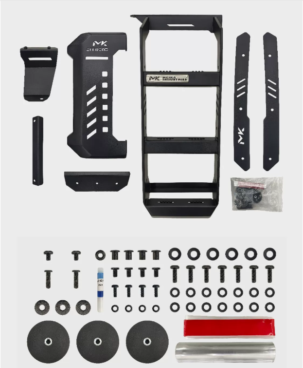 MK Hunter side ladder components and fitting hardware laid out before installation