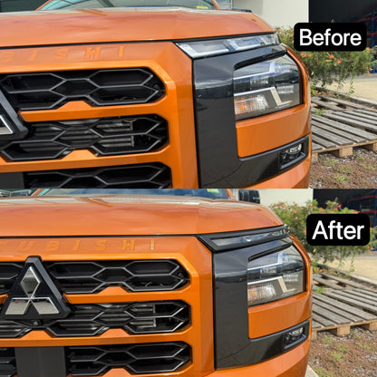 Matte Black Upper Headlight Trim Cover Set For Mitsubishi Triton MV 2024+ — view 2