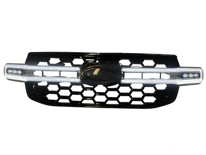 Ford Ranger and Everest Next Gen front grille upgrade by TIGER-X Auto, direct-fit ABS replacement with LED light strip