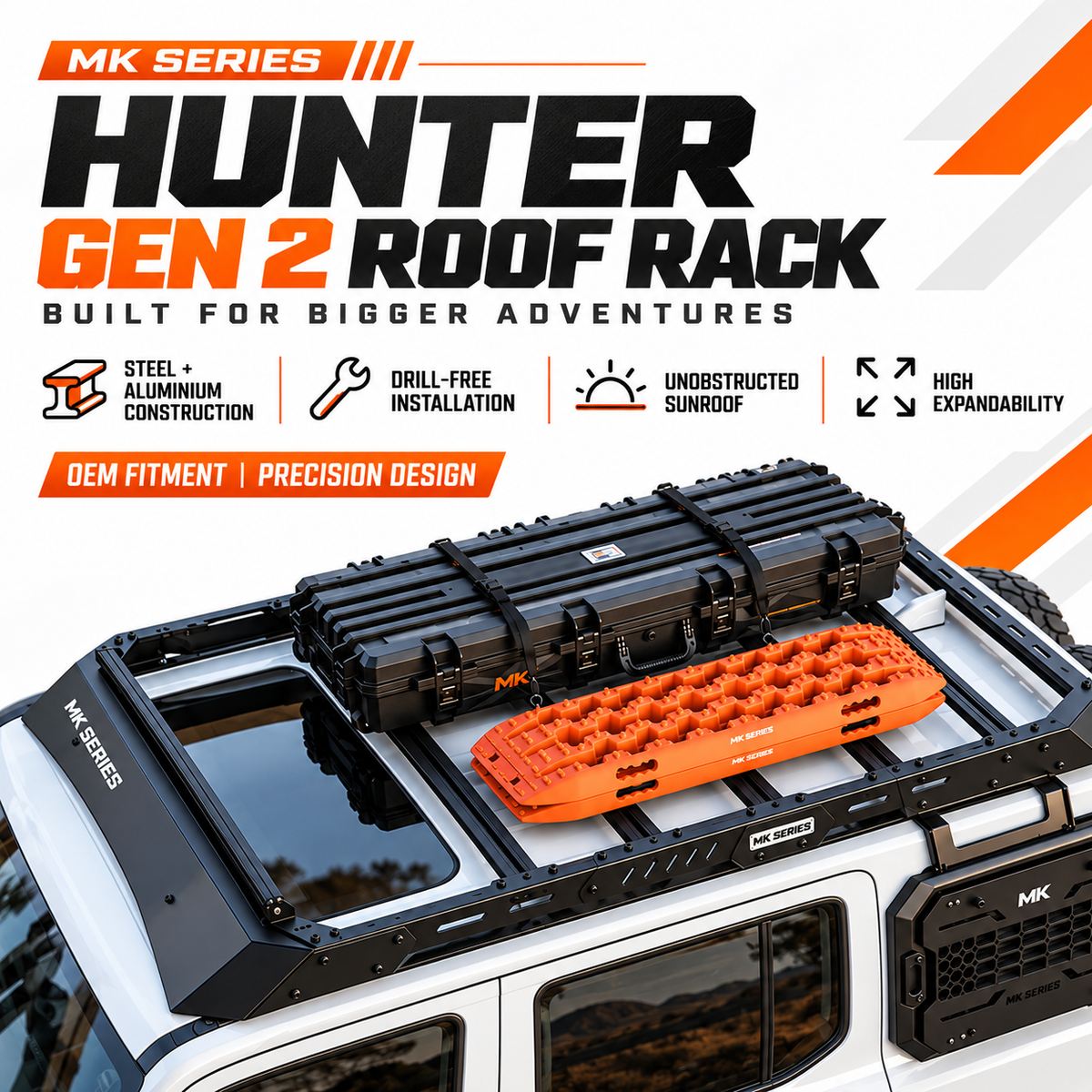 MK Hunter Gen 2 roof rack loaded with recovery boards on a GWM Tank 300