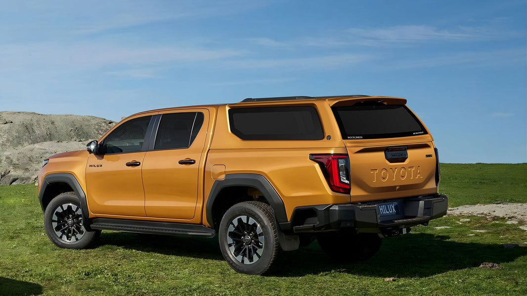 Rear three quarter view of the Maxliner Venture Canopy on a 2026 Toyota HiLux