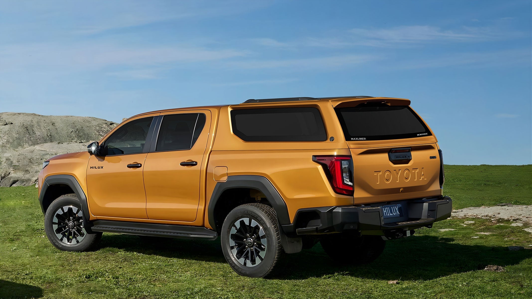 Rear three quarter view of the Maxliner Venture Canopy on a 2026 Toyota HiLux