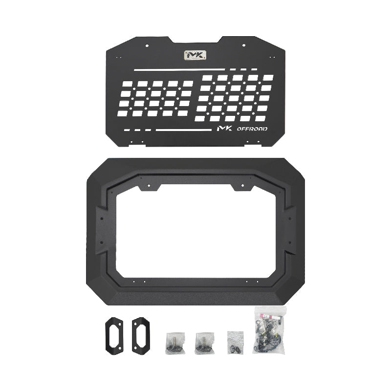 MK accessory panel with table shown with its mounting frame and fitting hardware