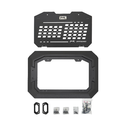 MK accessory panel with table shown with its mounting frame and fitting hardware
