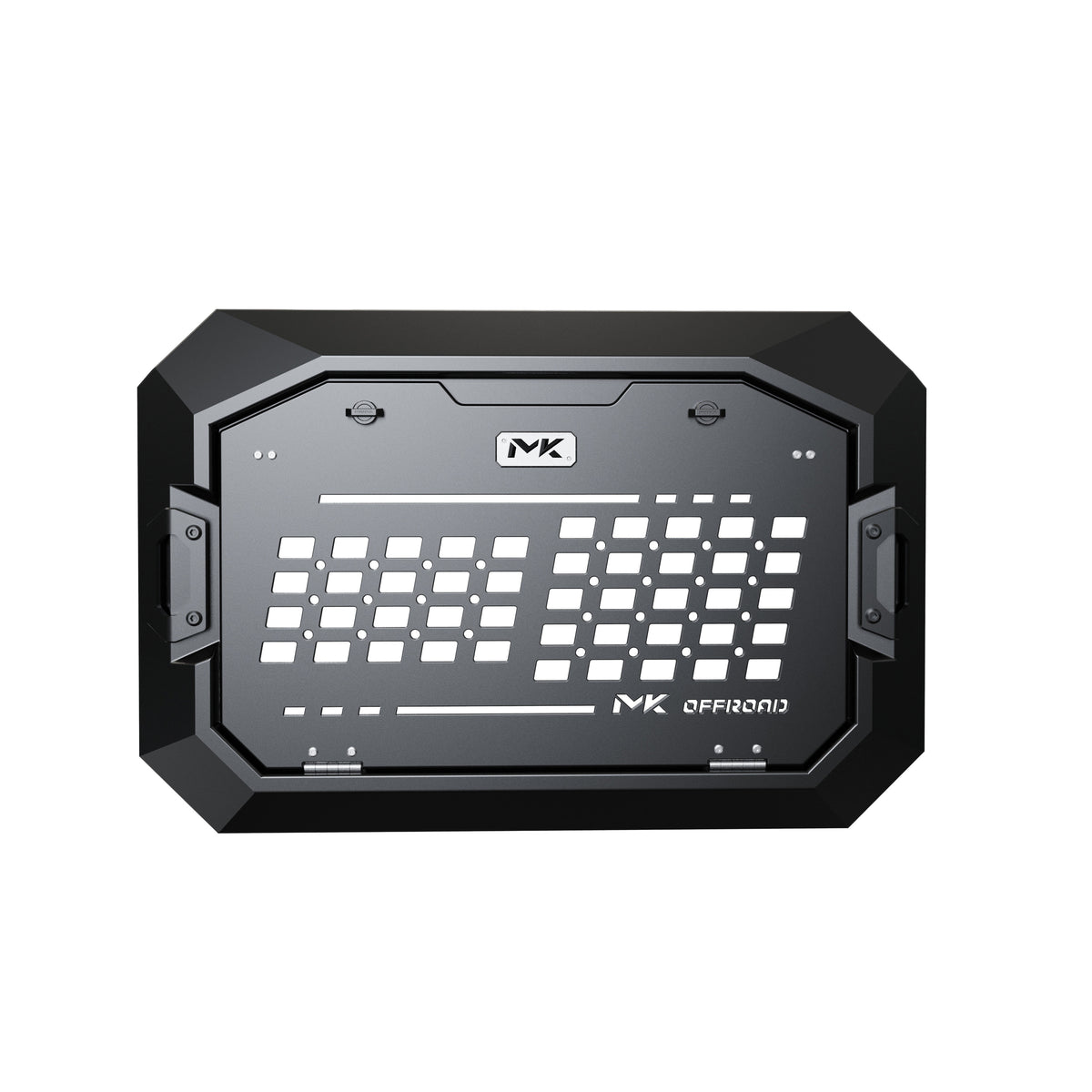 MK accessory panel with table closed, showing the black powder-coated mounting face