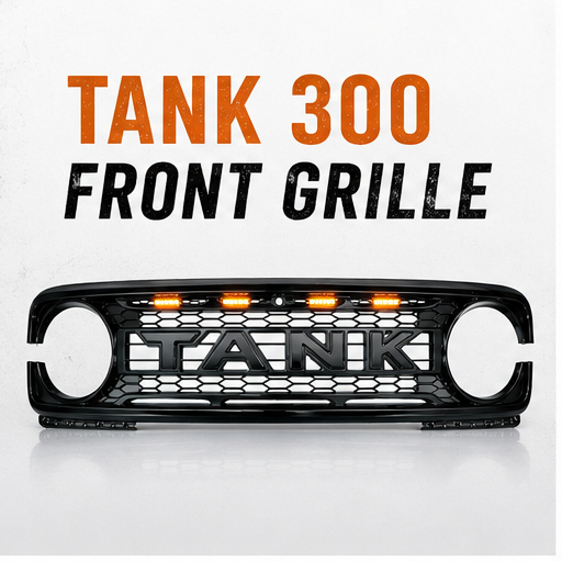 Matte Black LED Front Bumper Grille with Gloss Black TANK Lettering for GWM Tank 300 2023–Current — view 4