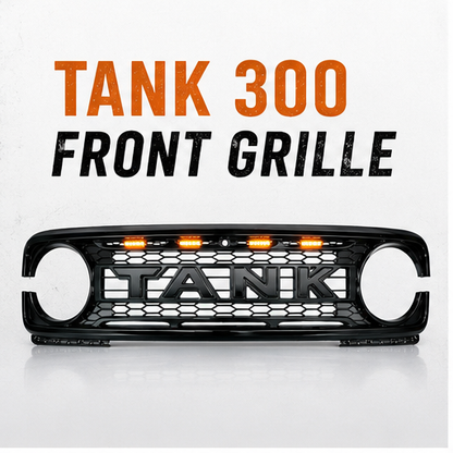 Matte Black LED Front Bumper Grille with Gloss Black TANK Lettering for GWM Tank 300 2023–Current — view 4