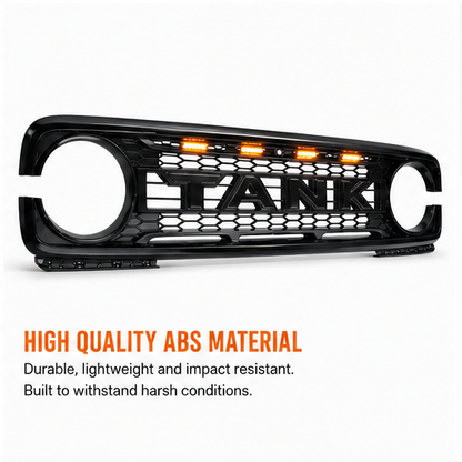 Matte Black LED Front Bumper Grille with Gloss Black TANK Lettering for GWM Tank 300 2023–Current — view 6