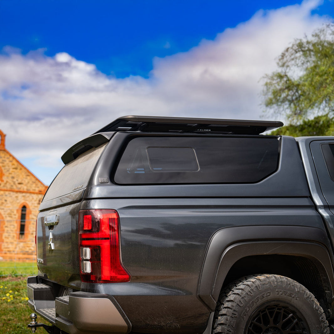 Rear view of the Maxliner Venture Canopy on a Mitsubishi Triton MV