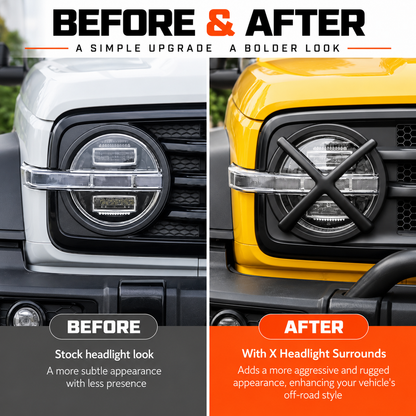 Before and after comparison of GWM Tank 300 headlights with and without the matte black surrounds