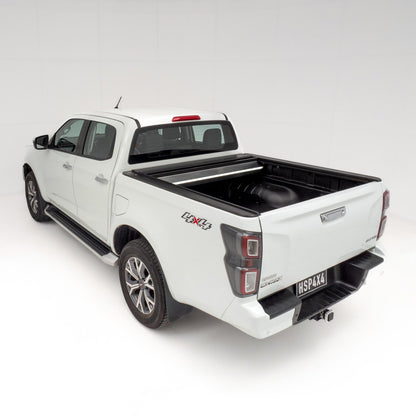 HSP Electric Roller Cover for Isuzu D-Max Dual Cab 2020-2026 — open, diagonal view