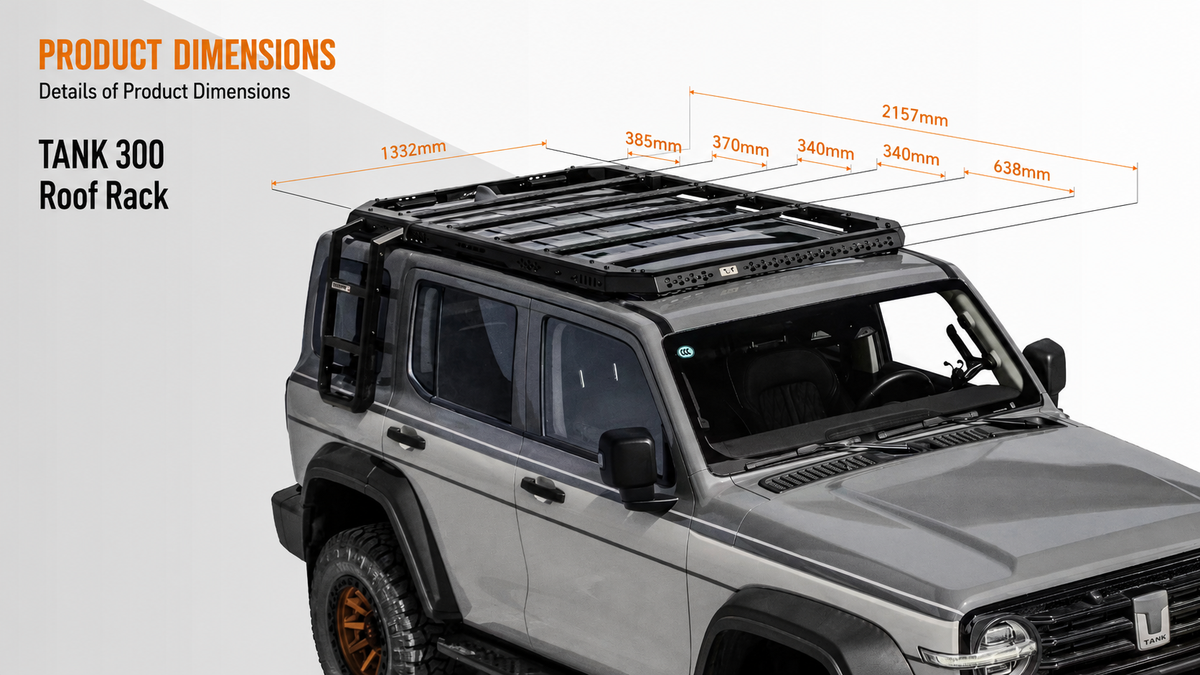 MK Optimus low-profile roof rack on a silver GWM Tank 300, side profile showing minimal height increase